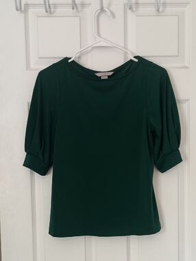 H&M Dark Green Puff Sleeve Short Sleeve Top